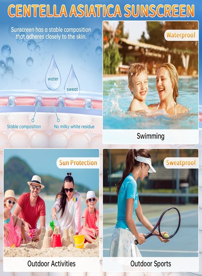 mopayzer Centella Sunscreen SPF 50, Hyalu Cica Sunscreen for Face, Water Resistant Strong UV Protection No White Cast, Madagascar Face Sun Screen Oil Free, Water Fit Sun Serum(Blue 1) - Image 4